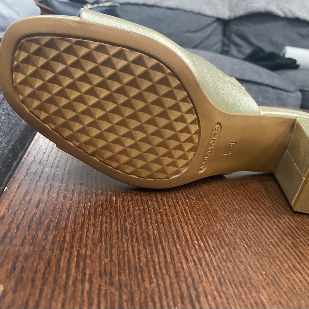AEROSOLES Women's Metallic Gold Mules - Picture 2 of 4